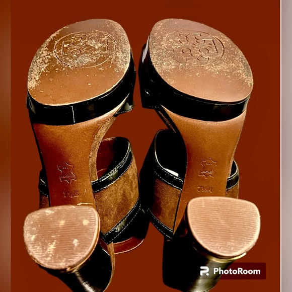 Tory Burch Leather Platform Heels EUC black & brown Sz 7.5M - Picture 9 of 12